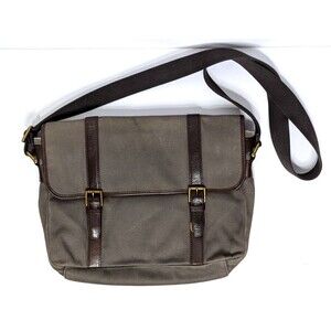 Fossil Estate City Gray Canvas Leather Accents Messenger Bag 12”x 9”